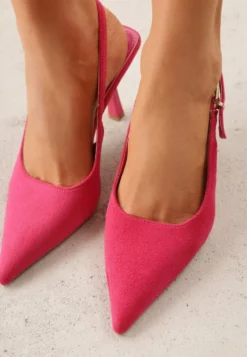 Fuksjowe Szpilki Slingback VICES z Imitacji Zamszu z Prostokątną Klamerką Natuma