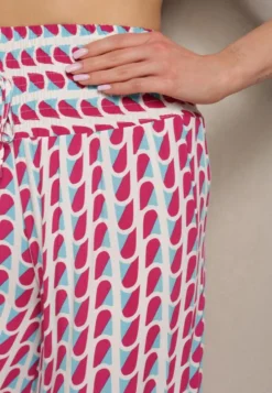 Fuksjowo-Białe Spodnie z Wiskozy High Waist Typu Palazzo z Gumką w Talii Tiimacella