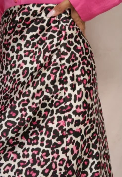 Fuksjowo-Czarna Spódnica High Waist ze Zwierzęcym Printem i Gumką w Talii Dimella