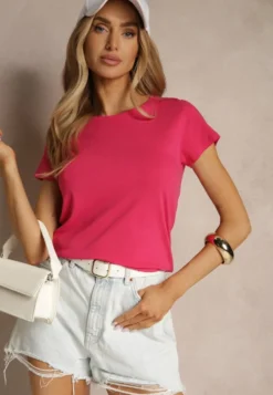 Fuksjowy Basicowy T-shirt z Bawełny Mevolena