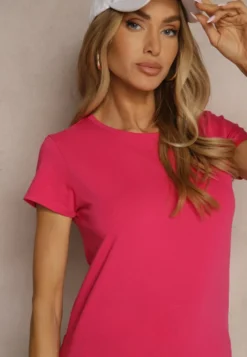 Fuksjowy Basicowy T-shirt z Bawełny Mevolena