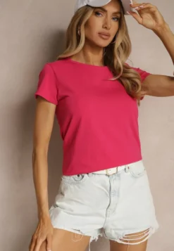 Fuksjowy Basicowy T-shirt z Bawełny Mevolena