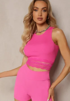 Fuksjowy Casualowy Top Wykończony Koronką Lomada