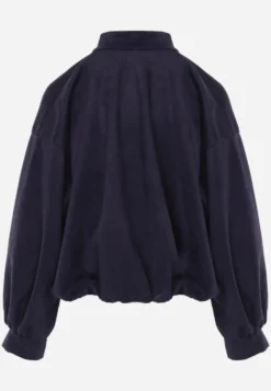 Granatowa Kurtka Przejściowa w Stylu Preppy o Fasonie Bomberki z Guzikami Zirafena