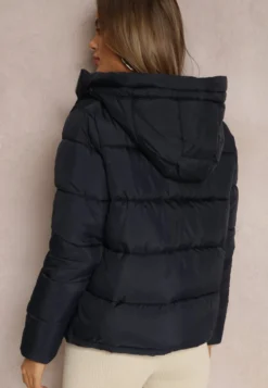 Granatowa Kurtka Puffer Pikowana z Kapturem Mullen