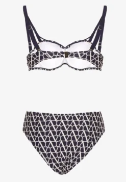 Granatowe Bikini Biustonosz i Majtki Typu Figi w Geometryczny Wzór Linarissa