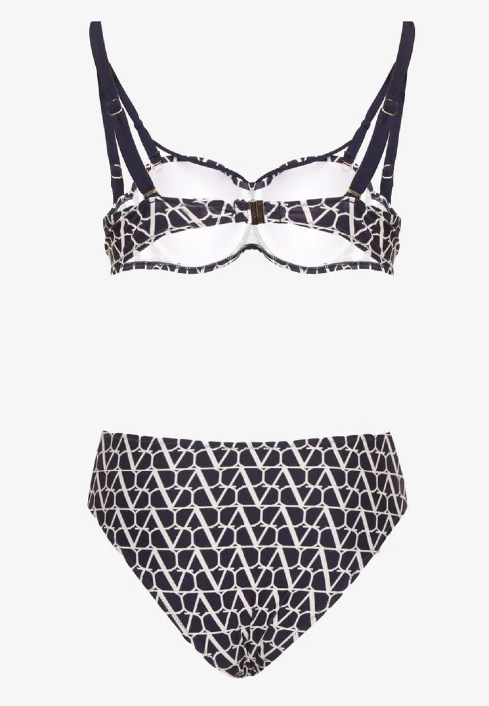 Granatowe Bikini Biustonosz i Majtki Typu Figi w Geometryczny Wzór Linarissa