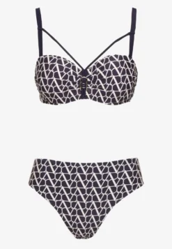 Granatowe Bikini Biustonosz i Majtki Typu Figi w Geometryczny Wzór Linarissa