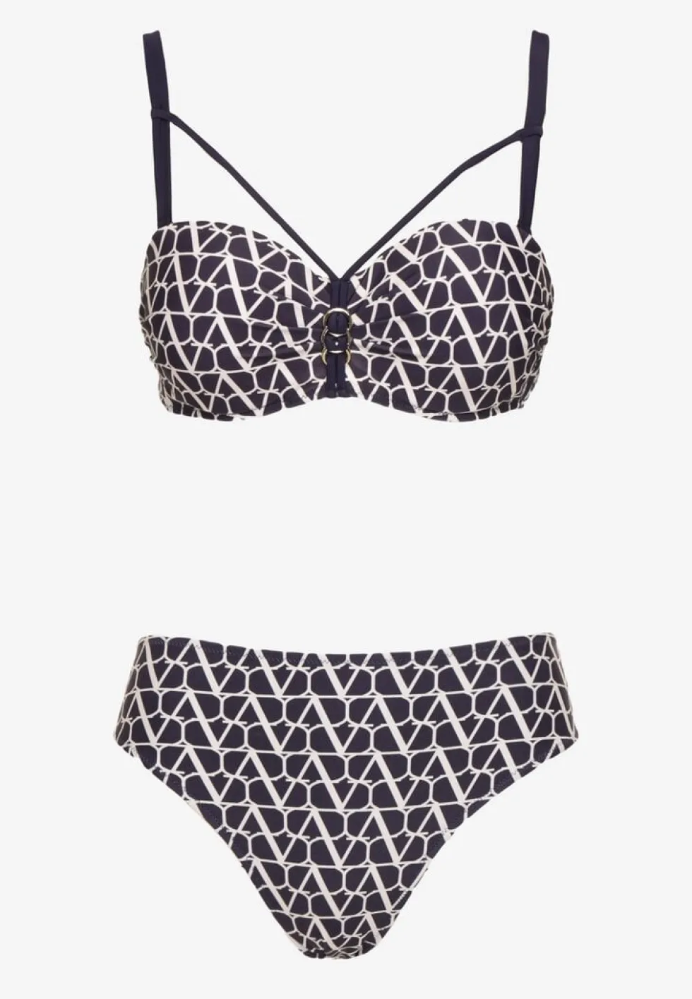 Granatowe Bikini Biustonosz i Majtki Typu Figi w Geometryczny Wzór Linarissa