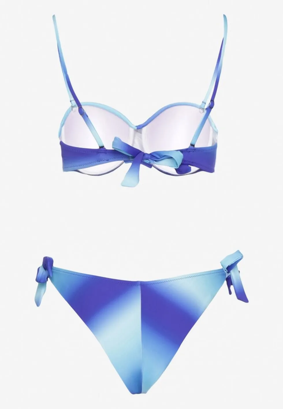 Granatowe Bikini Majtki Typu Figi i Biustonosz z Marszczeniem w Geometryczny Wzór Kinnira
