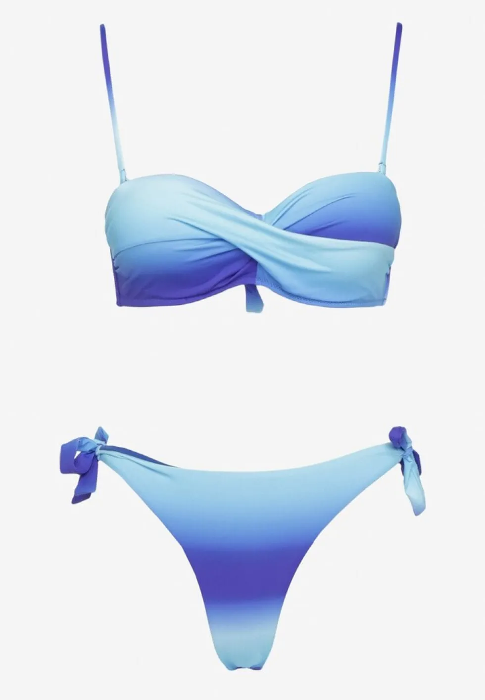 Granatowe Bikini Majtki Typu Figi i Biustonosz z Marszczeniem w Geometryczny Wzór Kinnira