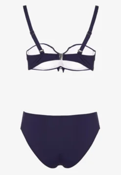 Granatowe Bikini Strój Kąpielowy Dwuczęściowy z Ozdobnym Marszczeniem Nariella