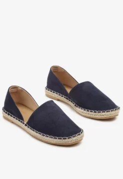 Granatowe Espadryle Ozdobione Wyciętą Cholewką i Plecionką Wommea