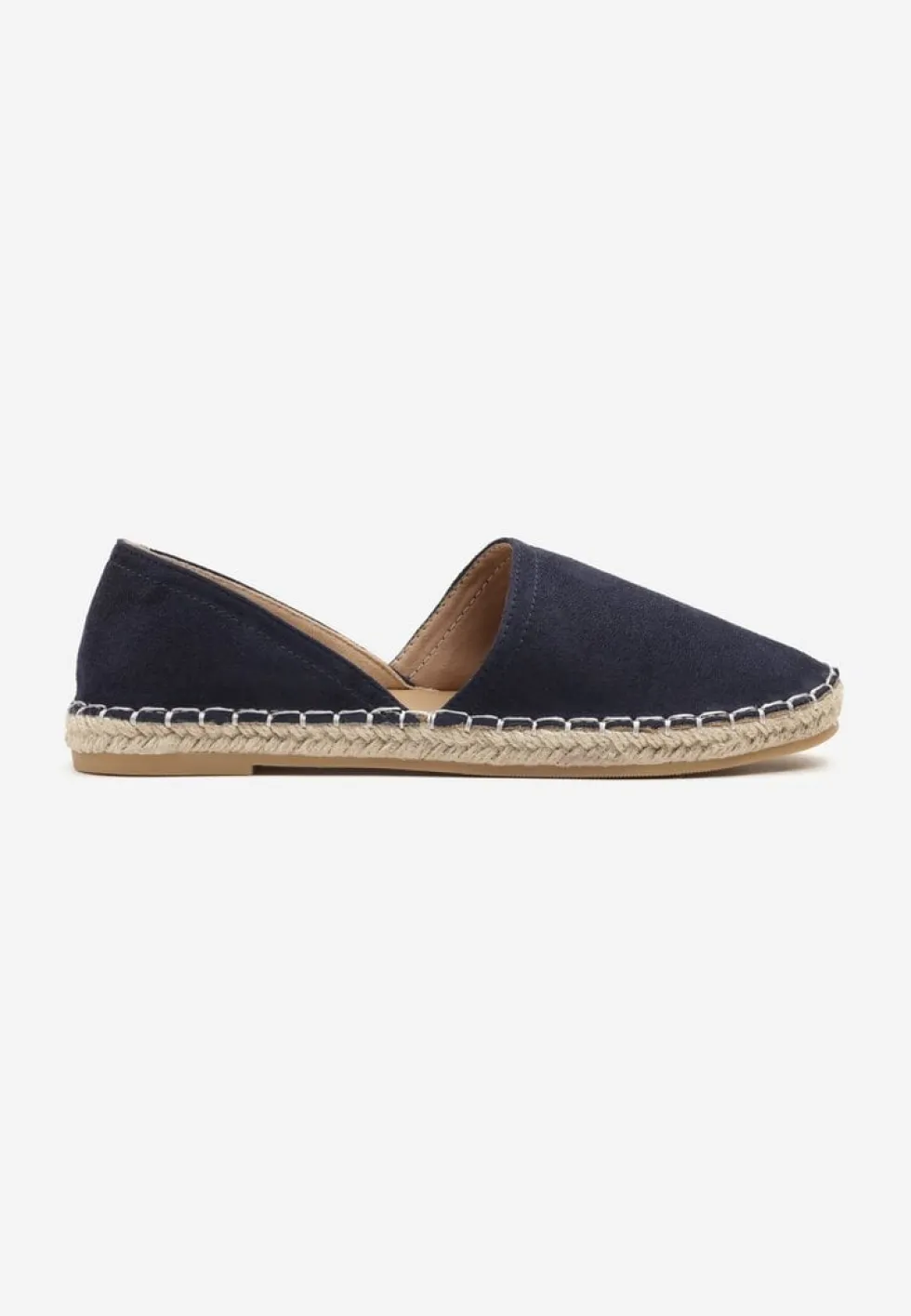 Granatowe Espadryle Ozdobione Wyciętą Cholewką i Plecionką Wommea
