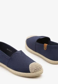 Granatowe Espadryle z Elastyczną Wstawką Zdobione Plecionką Kinellis