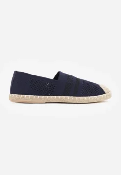 Granatowe Espadryle z Plecioną Cholewką przed Kostkę Mokosa