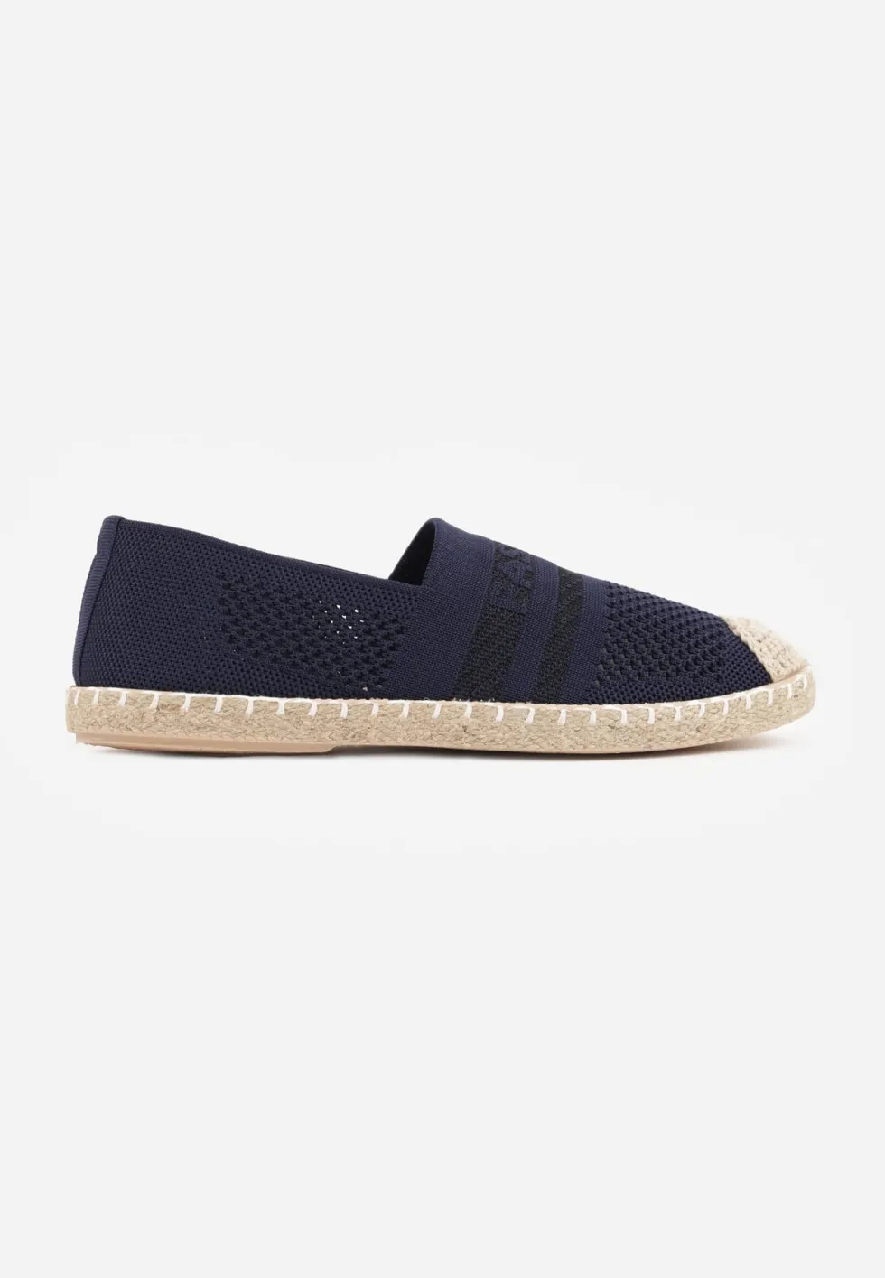 Granatowe Espadryle z Plecioną Cholewką przed Kostkę Mokosa