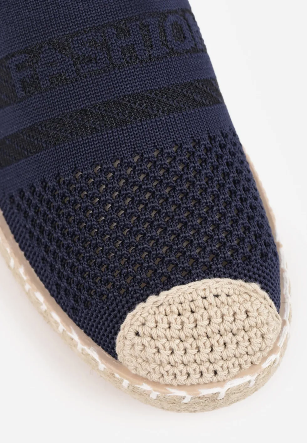 Granatowe Espadryle z Plecioną Cholewką przed Kostkę Mokosa