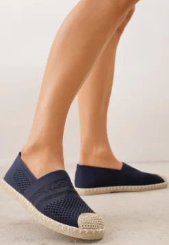 Granatowe Espadryle z Plecioną Cholewką przed Kostkę Mokosa