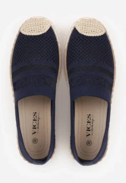 Granatowe Espadryle z Plecioną Cholewką przed Kostkę Mokosa