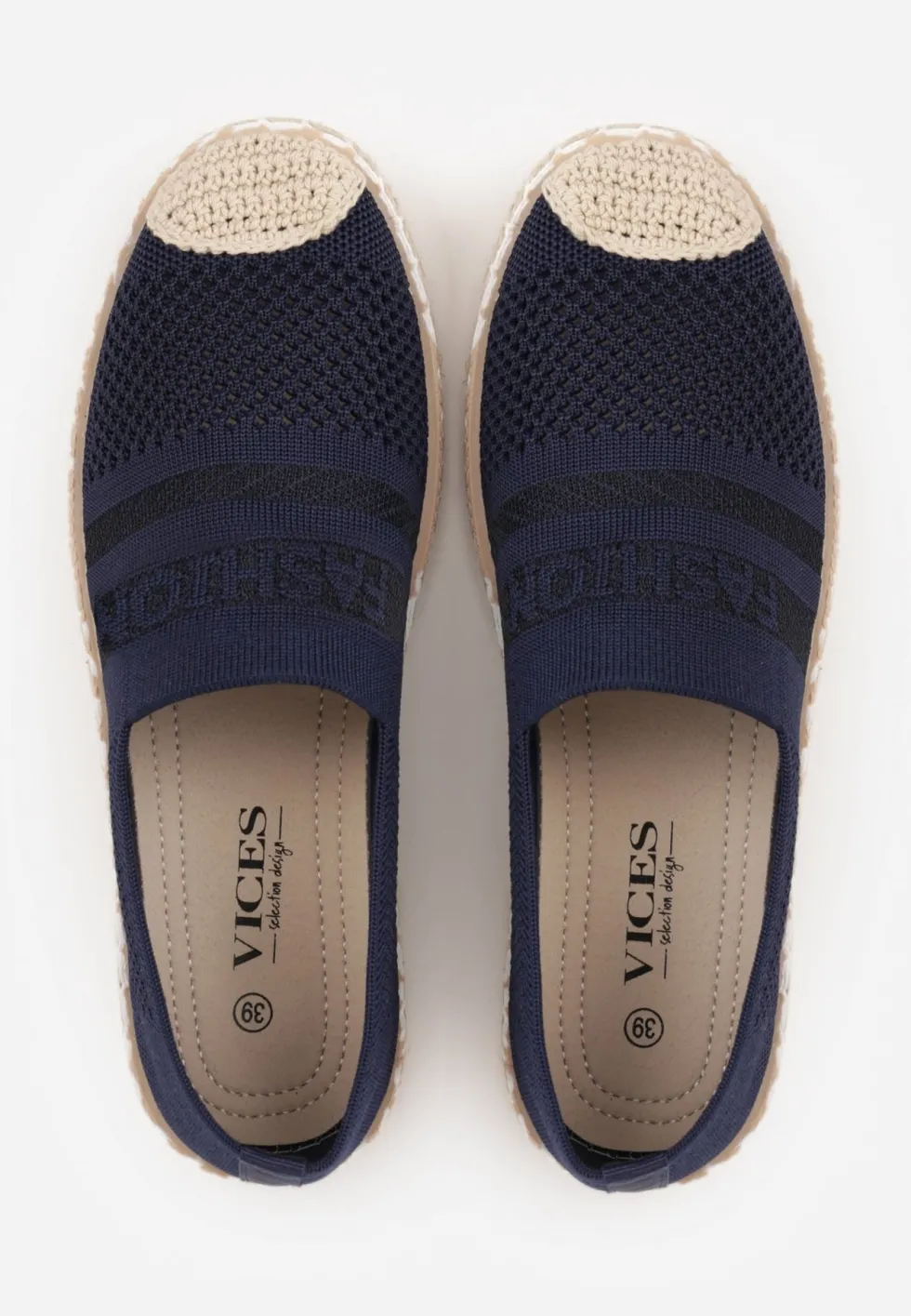 Granatowe Espadryle z Plecioną Cholewką przed Kostkę Mokosa