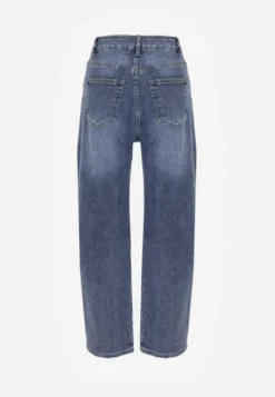Granatowe Jeansy Barrel Leg High Waist z Bawełny Tinamist