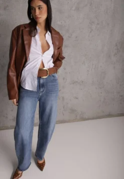 Granatowe Jeansy Barrel Leg High Waist z Bawełny Tinamist