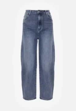 Granatowe Jeansy Barrel Leg High Waist z Bawełny Tinamist