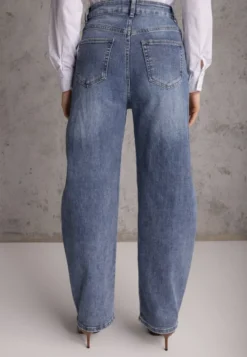 Granatowe Jeansy Barrel Leg High Waist z Bawełny Tinamist