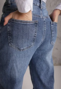 Granatowe Jeansy Barrel Leg High Waist z Bawełny Tinamist
