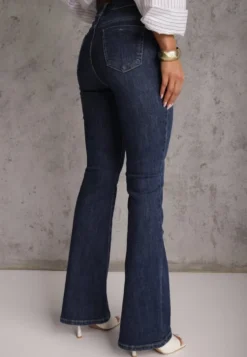 Granatowe Jeansy Dzwony z Regularnym Stanem Briris