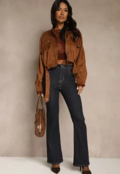 Granatowe Jeansy Flare High Waist Salinnava