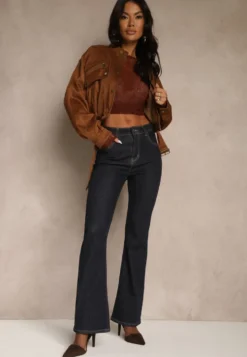 Granatowe Jeansy Flare High Waist Salinnava