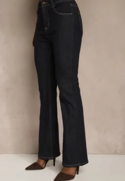 Granatowe Jeansy Flare High Waist Salinnava