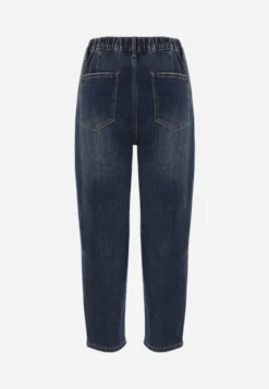 Granatowe Jeansy Mom Fit z Bawełną o Klasycznym Fasonie z Gumką w Pasie Violante