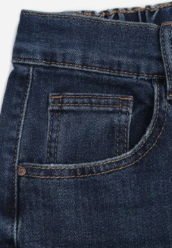 Granatowe Jeansy Mom Fit z Bawełną o Klasycznym Fasonie z Gumką w Pasie Violante