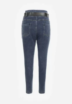 Granatowe Jeansy Mom Fit z Paskiem Astera