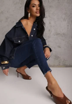 Granatowe Jeansy Skinny High Waist Vivizo