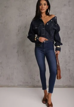 Granatowe Jeansy Skinny High Waist Vivizo