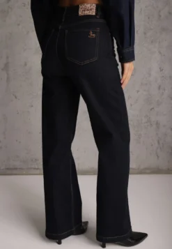 Granatowe Jeansy Straight Leg Regular Waist Bogate w Bawełnę Giovantta
