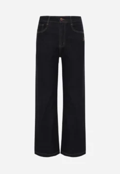 Granatowe Jeansy Straight Leg Regular Waist Bogate w Bawełnę Giovantta