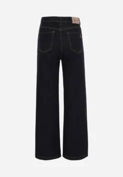 Granatowe Jeansy Straight Leg Regular Waist Bogate w Bawełnę Giovantta