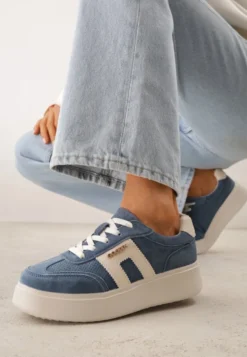 Granatowe Perforowane Sneakersy Chunky ze Skóry Naturalnej na Platformie Silvanatea
