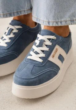 Granatowe Perforowane Sneakersy Chunky ze Skóry Naturalnej na Platformie Silvanatea