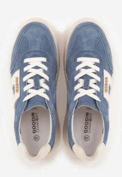 Granatowe Perforowane Sneakersy Chunky ze Skóry Naturalnej na Platformie Silvanatea
