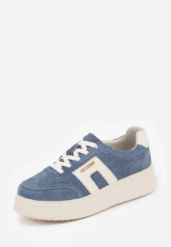 Granatowe Perforowane Sneakersy Chunky ze Skóry Naturalnej na Platformie Silvanatea