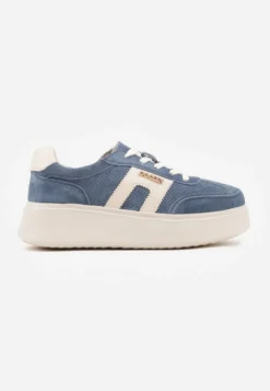 Granatowe Perforowane Sneakersy Chunky ze Skóry Naturalnej na Platformie Silvanatea