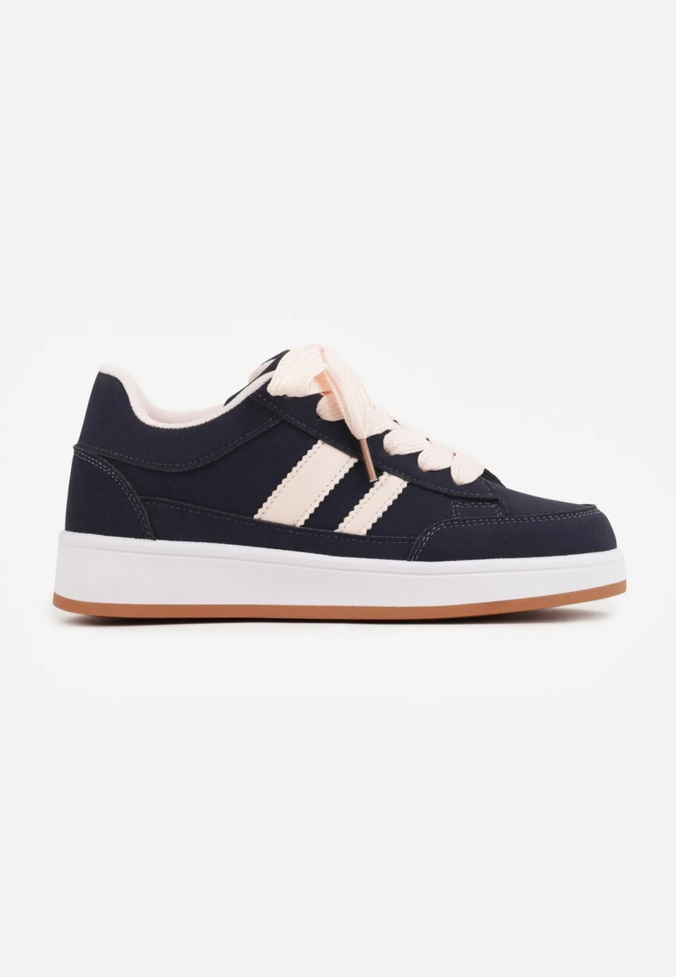 Granatowe Sneakersy Basic z Paskami na Boku Adila