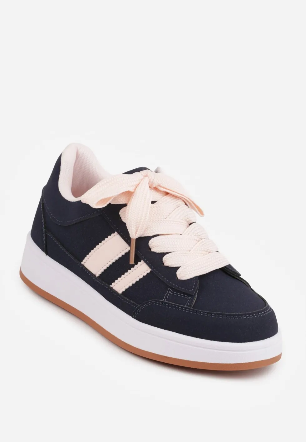Granatowe Sneakersy Basic z Paskami na Boku Adila