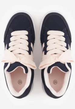Granatowe Sneakersy Basic z Paskami na Boku Adila